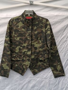 Coffee Shop Camo Studded Utility Jacket Military Moto Punk Crop Coat M